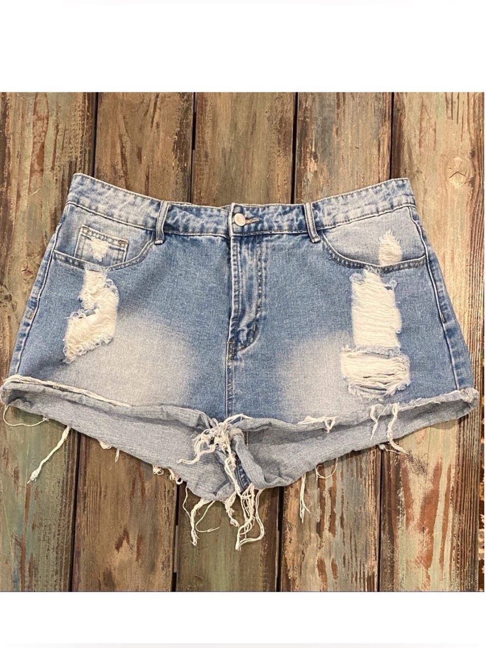 SHEIN 2XL High Rise Distressed Destroyed Denim Shortie Festival Womens Shorts
